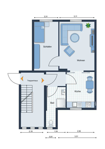 Grundriss 1. Obergeschoss rechts Etagenwohnung Aschersleben