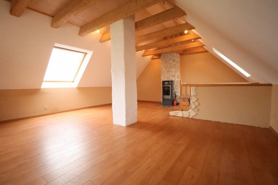 helles Wohnzimmer mit Kamin Einfamilienhaus Wasserleben